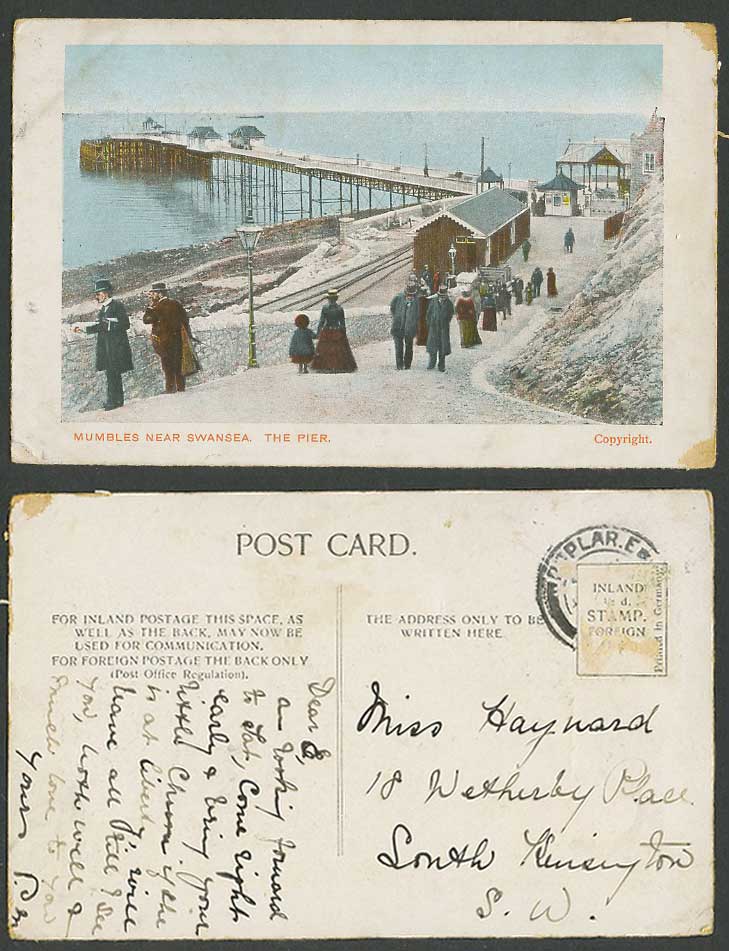 The Mumbles near Swansea in Winter Snow Pier Jetty Railroads Old Colour Postcard