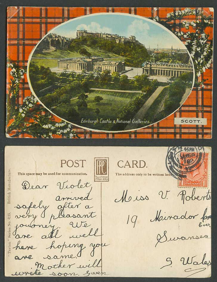 Edinburgh Castle & National Galleries, Scott, Heather Flowers 1910 Old Postcard