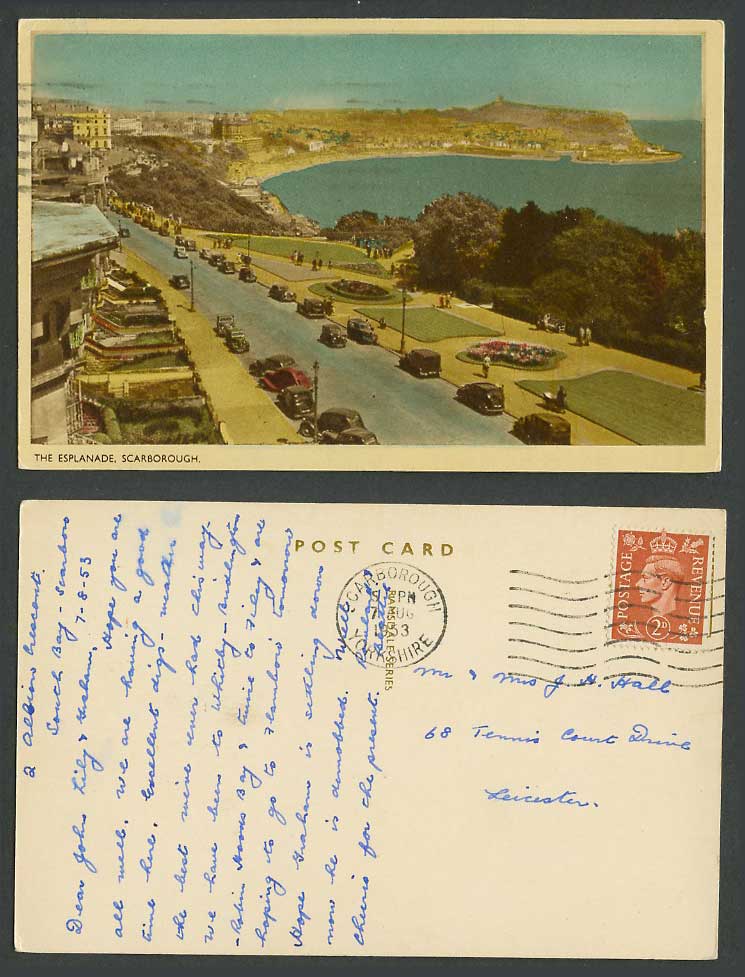 Scarborough 1953 Old Postcard The Esplanade Street Scene Motor Cars Beach Garden