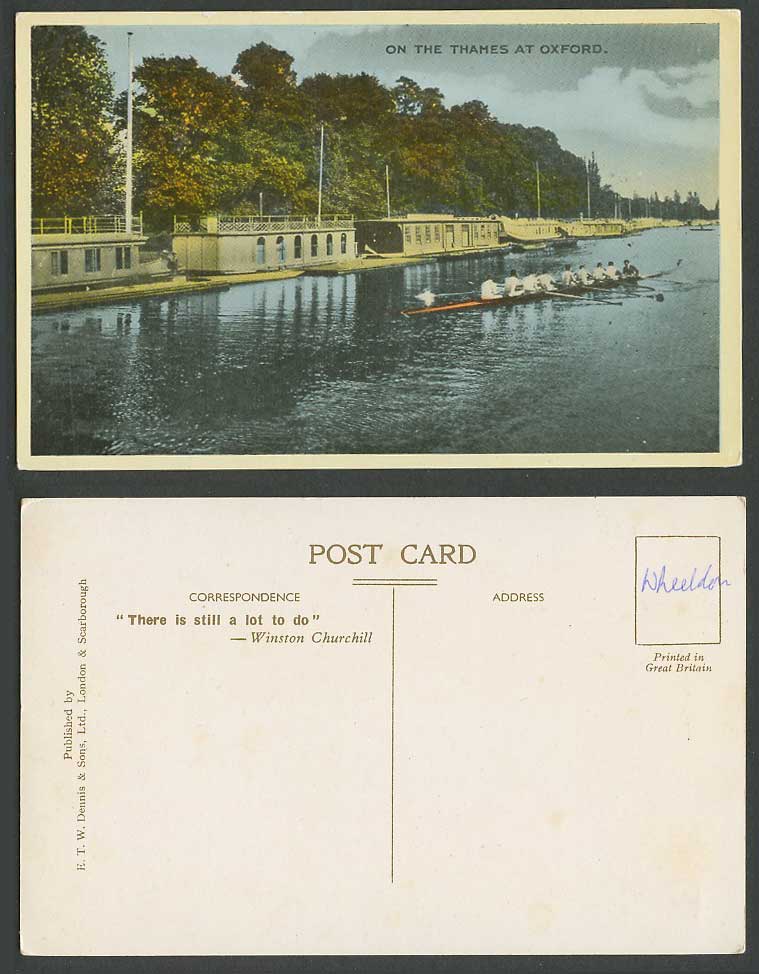 Oxfordshire Rowing Boat Canoe On The Thames at Oxford River Old Colour Postcard