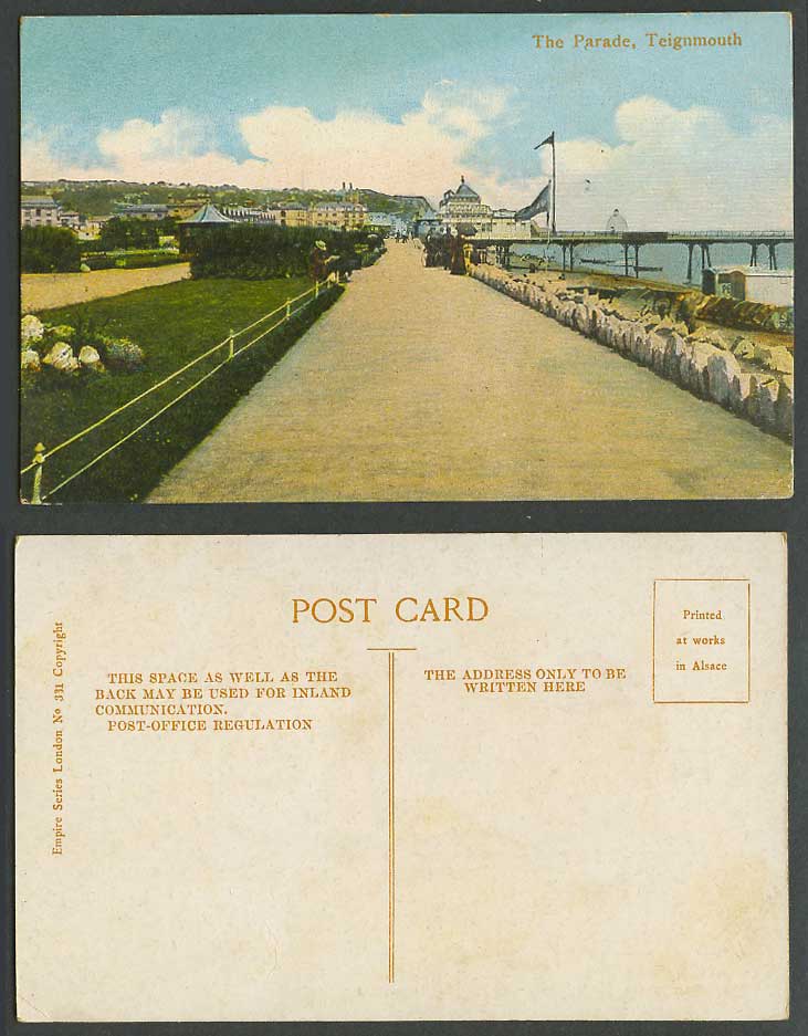 Teignmouth The Parade Beach Pier Jetty Bandstand Street Scene Devon Old Postcard