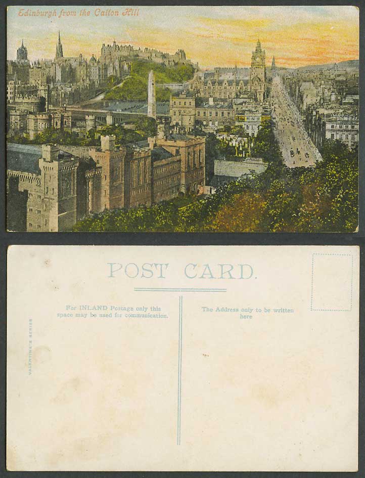 Edinburgh from CALTON HILL Old Colour Postcard Clock Tower, Street Scene, Bridge