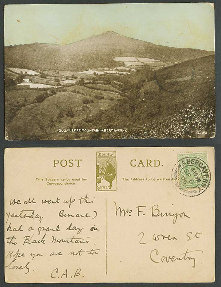 Abergavenny Sugar Loaf Mountain KE7 1906 Old Colour Postcard Monmouthshire Wales