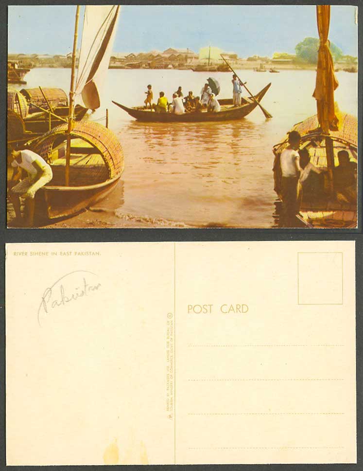 Pakistan Old Colour Postcard River Sihene in East Pakistan, Native Sampans Boats