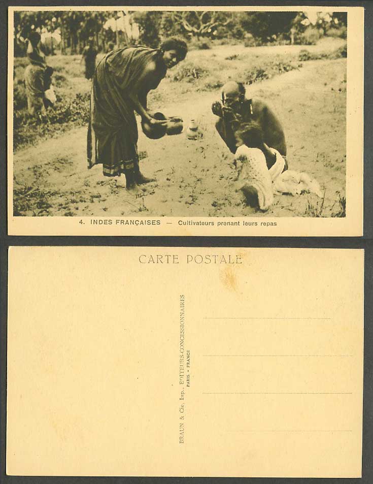 India Old Postcard Native Farmers taking their meals Indian Woman Man Child No.4