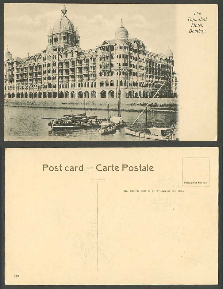India Old Postcard The Taj Mahal Tajmahal Hotel, Bombay, Native Boats No. 219