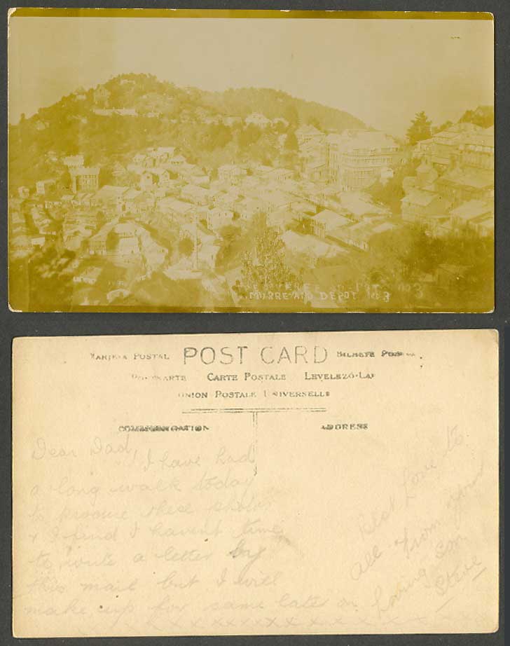 Pakistan Old Real Photo Postcard Murree Hill and Depot Panorama General View N.3