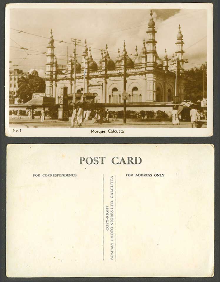 India Old Real Photo Postcard Dhurrumtollah Mosque, Calcutta, Street Scene No. 5