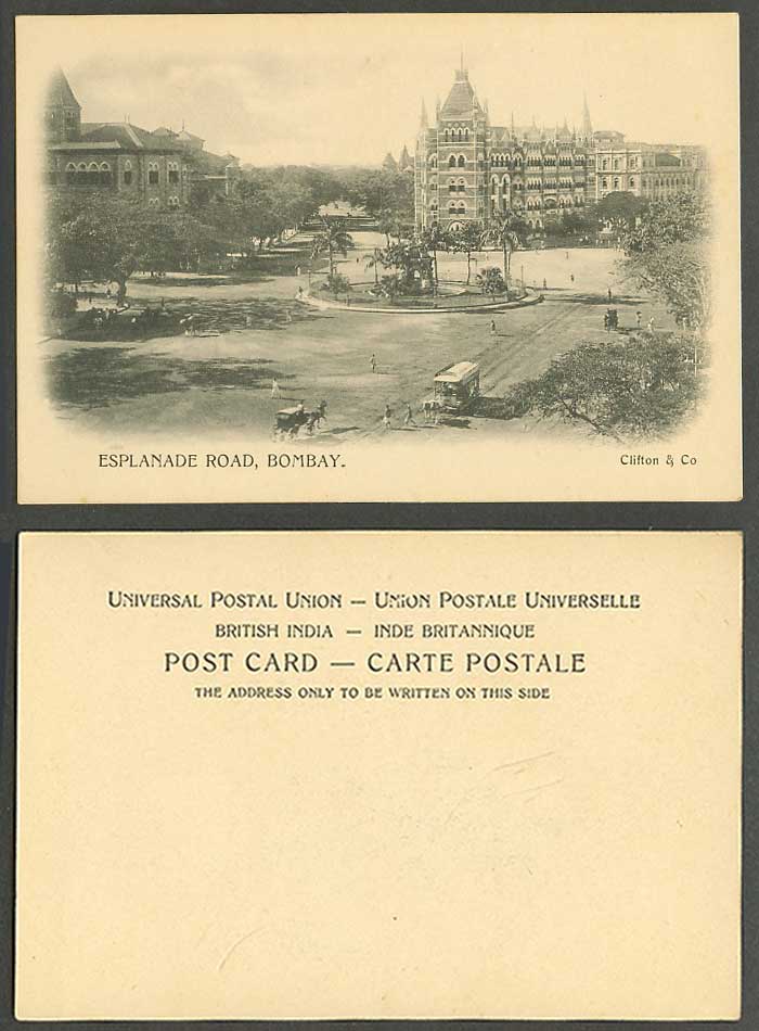 India Old Postcard Esplanade Road Bombay, Street Scene, TRAM Tramway, Roundabout