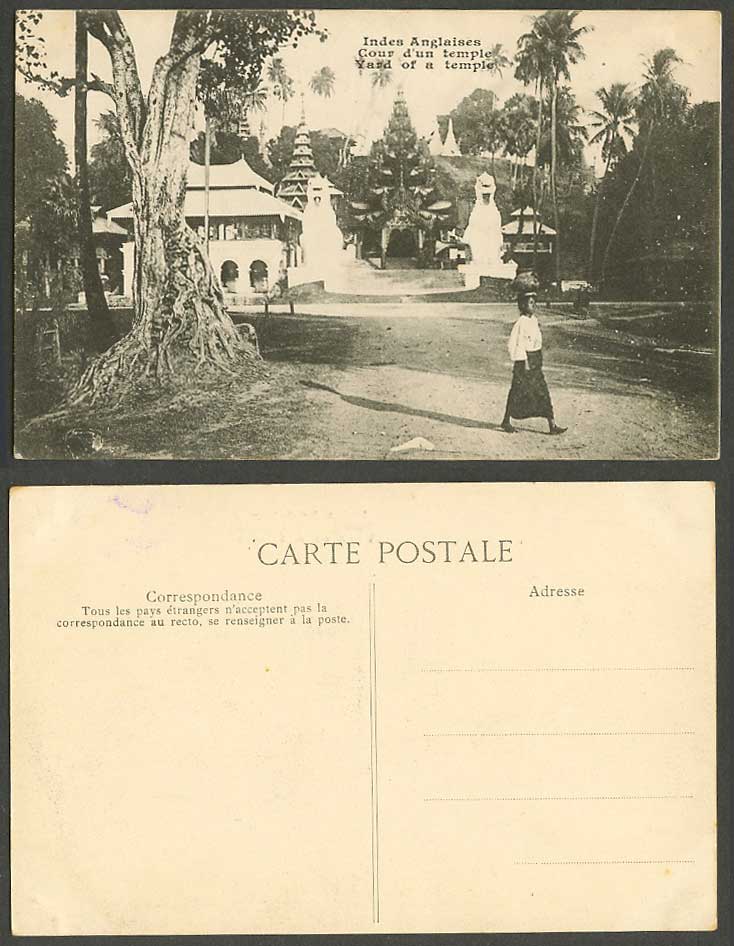 India Old Postcard Yard of a Temple, Statues Pagodas, Palm Trees Indes Anglaises