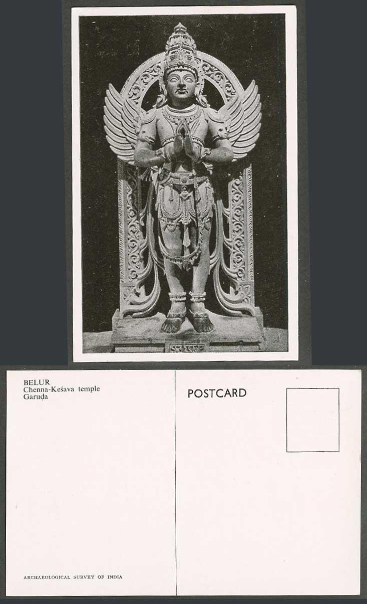 India Old Postcard Belur Chenna Kesava Temple, Garuda, Bird Eagle Human features