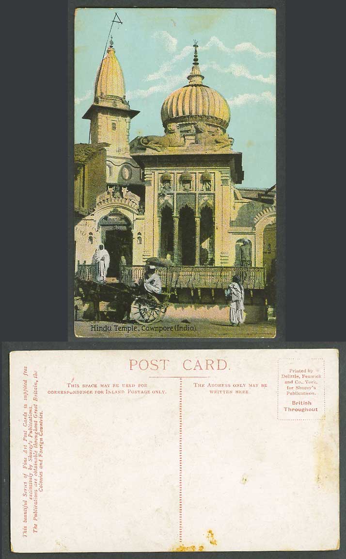 India Old Colour Postcard Hindu Temple Cawnpore Kanpur, Horse Cart Lion Carvings