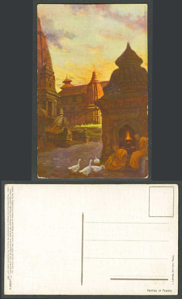 India A Druet Old ART Postcard Temple of Buddha Patan Katemendu Kathmandu Nepal