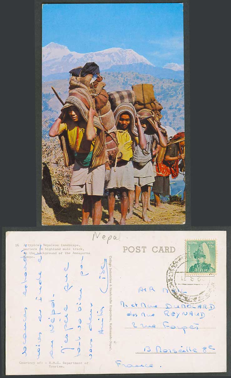 Nepal 75p Postcard Native Porters, Highland Mule Track Annapurna Range Mountains