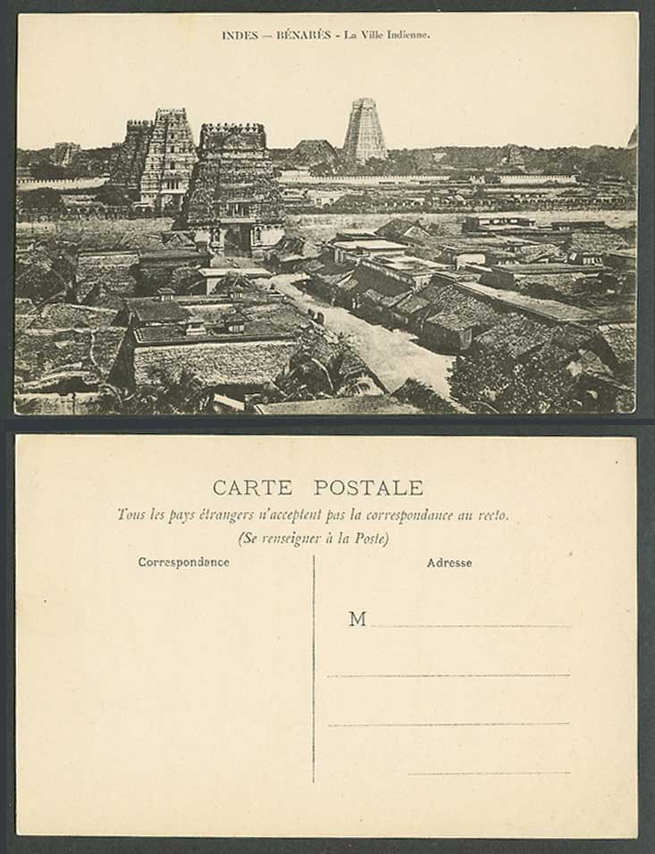 India Old Postcard Benares Indian City, Pagoda Temple Street Scene Native Houses