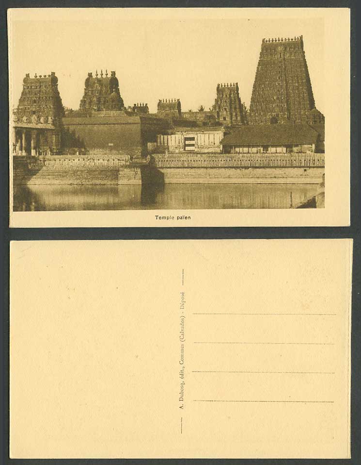 India Old Postcard Temple Paien, Pagoda Pagodas Temples by Lake Tank, A. Dubosq.