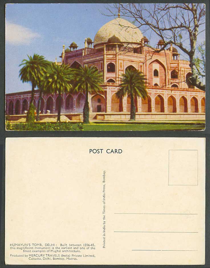 India Old Colour Postcard Humayon's Tomb Delhi Built 1556-65 Mughal Architecture
