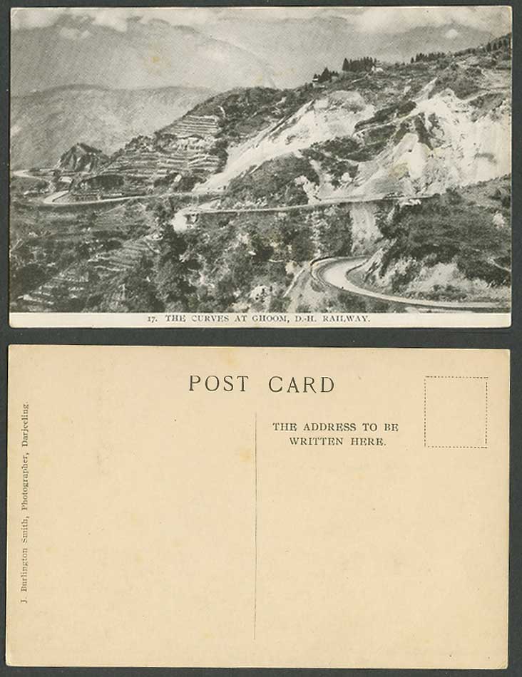 India Old Postcard The Curves at Ghoom D.H. Railway Darjeeling Hill Railway Mts.