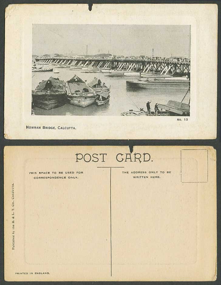 India Old Postcard Howrah Bridge Native Boats Calcutta, Panorama B. & L. T. Co.