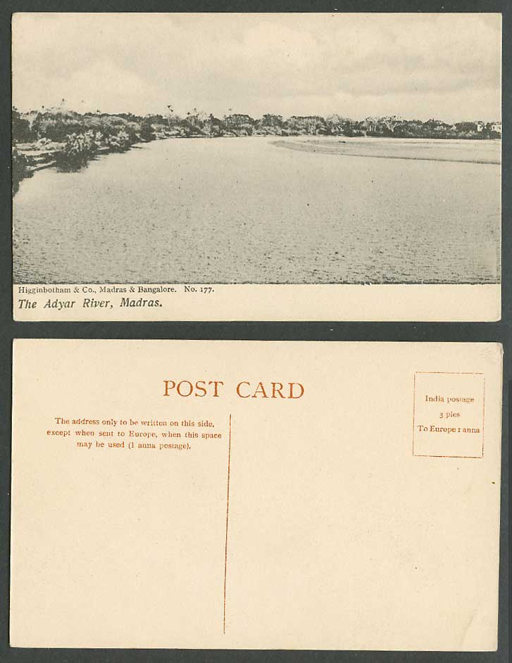 India Old Postcard Madras The Adyar River Scene Panorama, Higginbotham & Co. 177