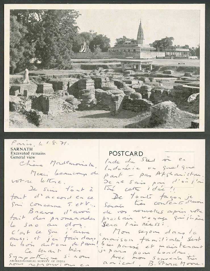 India Old Postcard Sarnath Excavated Remains, Ruins, General View Tower Varanasi