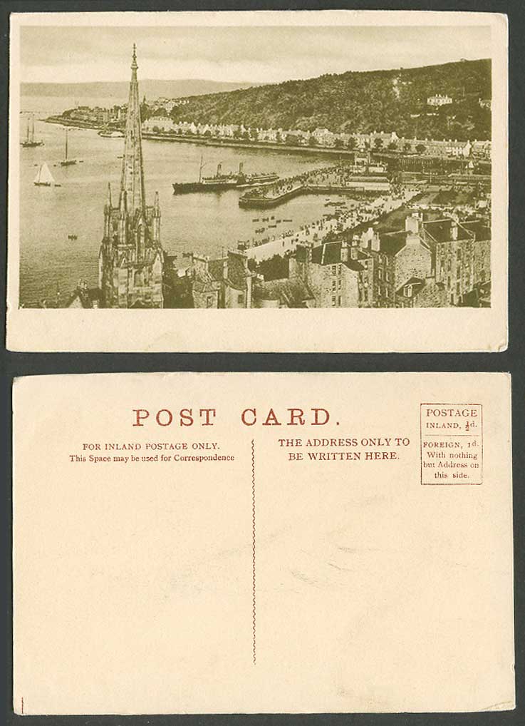 Isle of Bute Rothesay Old Postcard Harbour Pier Jetty Steamer Boats Church Tower