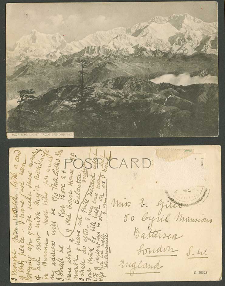 India Old Postcard Morning Light from Sandakphu Snowy Mountains Cloud Darjeeling