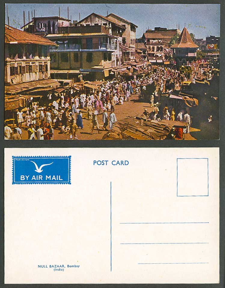 India Old Colour Postcard Null Bazaar Bombay Native Bazar Street Scene, Air Mail
