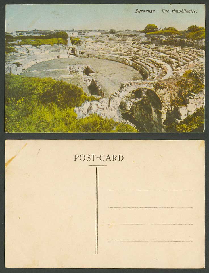 Italy Old Colour Postcard Siracusa Syracuse, The Amphiteatre Amphitheatre, Ruins