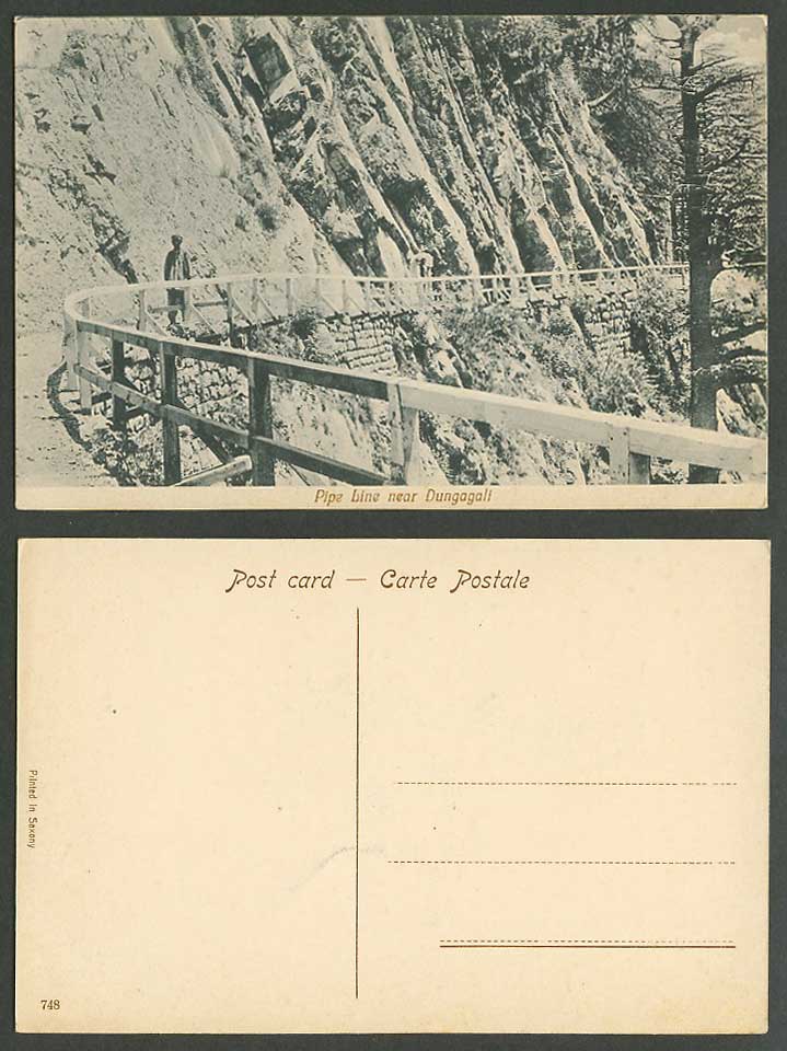 Pakistan Old Postcard Pipe Line near Dungagali Dunga Gali, Mountain Road Man 748