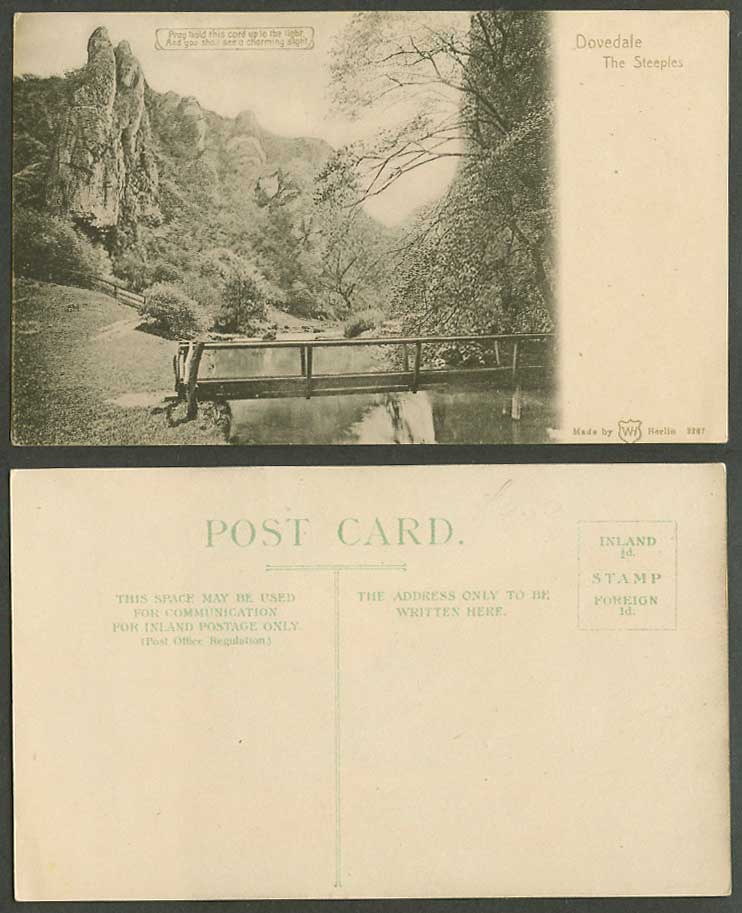 Hold To The Light HTL Dovedale The Steeples Bridge River Derbyshire Old Postcard