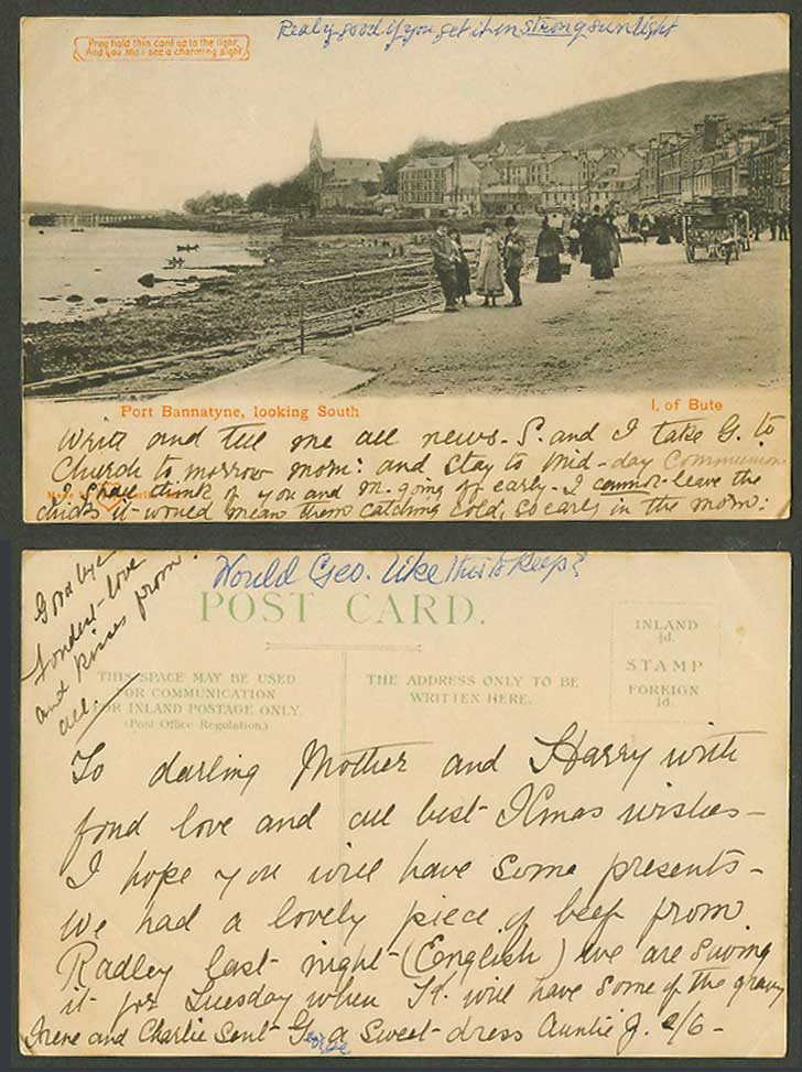 Hold to the Light, Port Bannatyne Looking South Isle of Bute Street Old Postcard