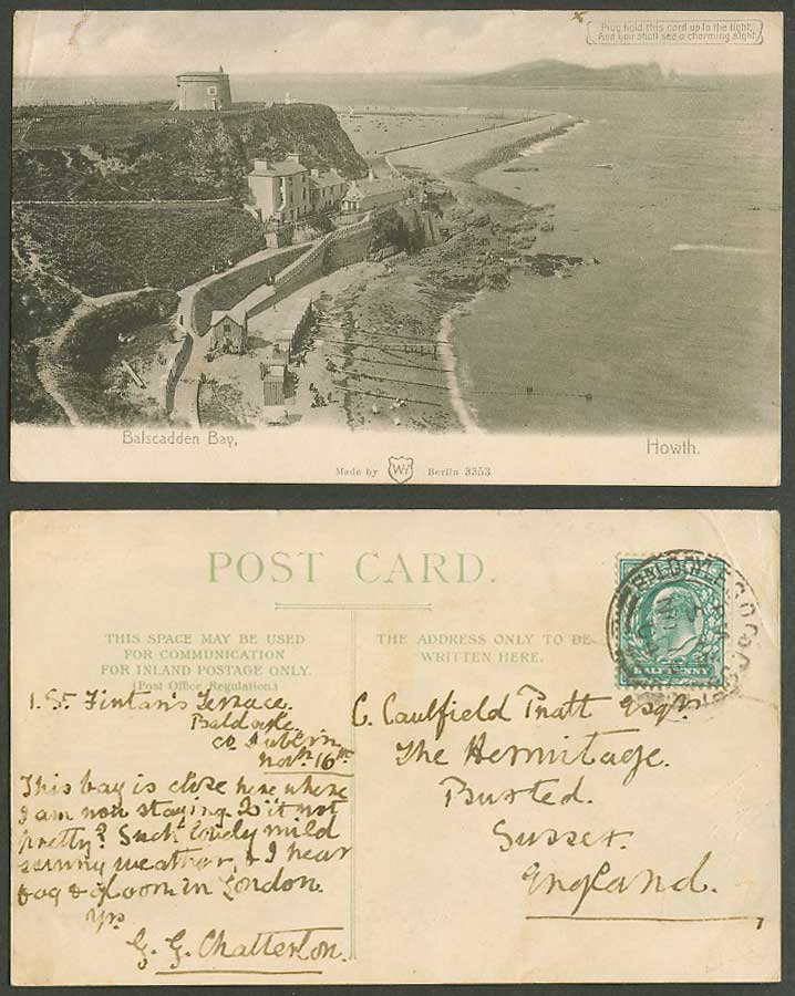 Hold to the Light Balscadden Bay Beach Howth Co Dublin Ireland 1904 Old Postcard