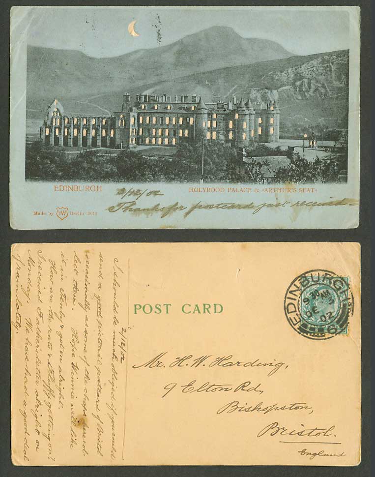 Hold To The Light Edinburgh Holyrood Palace & Arthur Seat Moon 1902 Old Postcard