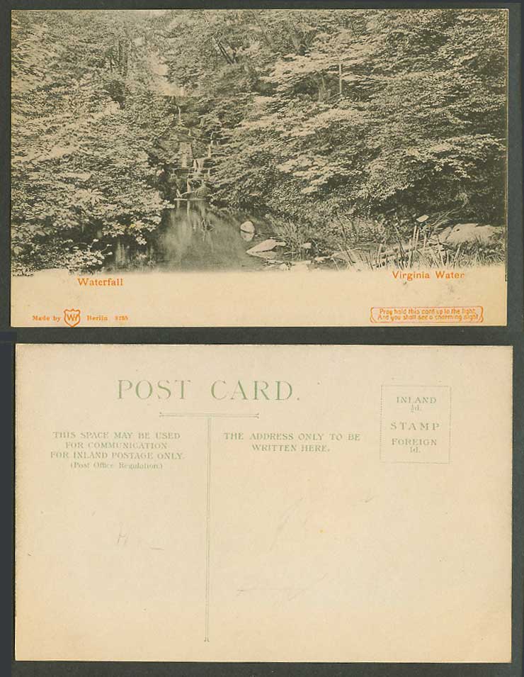 Hold To The Light HTL Waterfall Falls Virginia Water Windsor Berks. Old Postcard