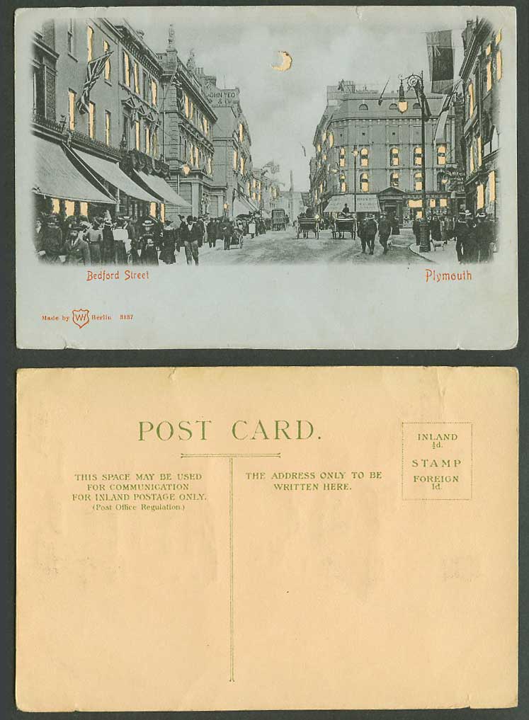 Hold To The Light Plymouth Bedford Street Scene Devon New Moon Flag Old Postcard