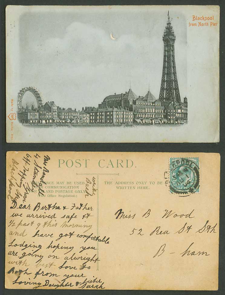 Hold to The Light Blackpool from North Pier Tower Ferris Wheel 1904 Old Postcard