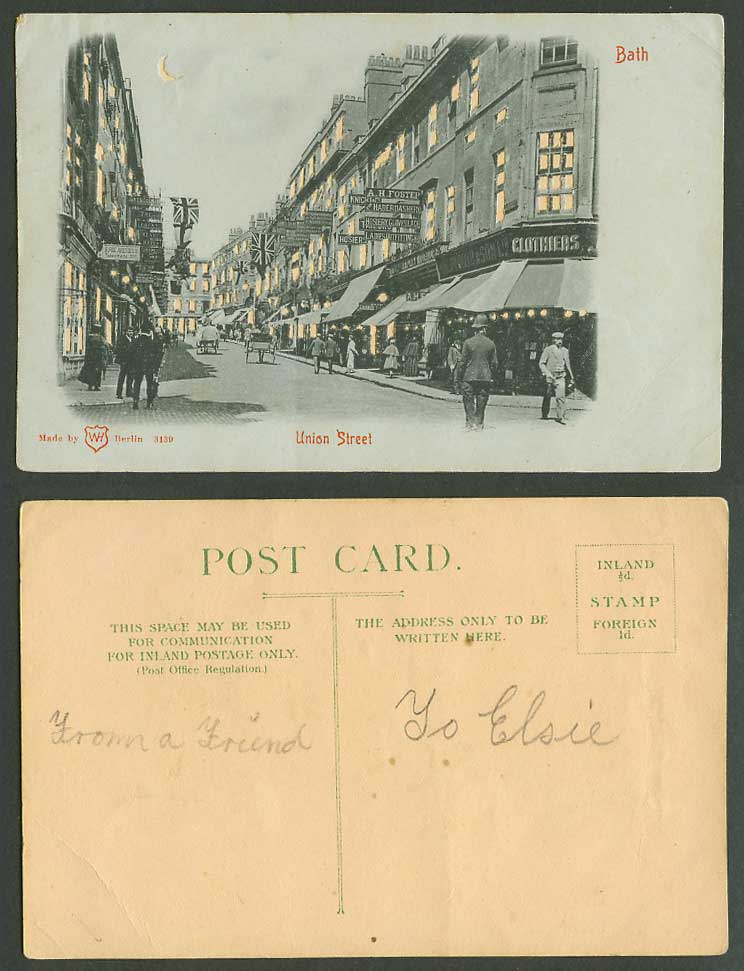 Hold to The Light, Bath, Union Street Scene, Somerset British Flags Old Postcard