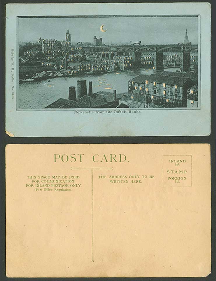 HOLD TO THE LIGHT Newcastle from Rabbit Banks River Bridge New Moon Old Postcard