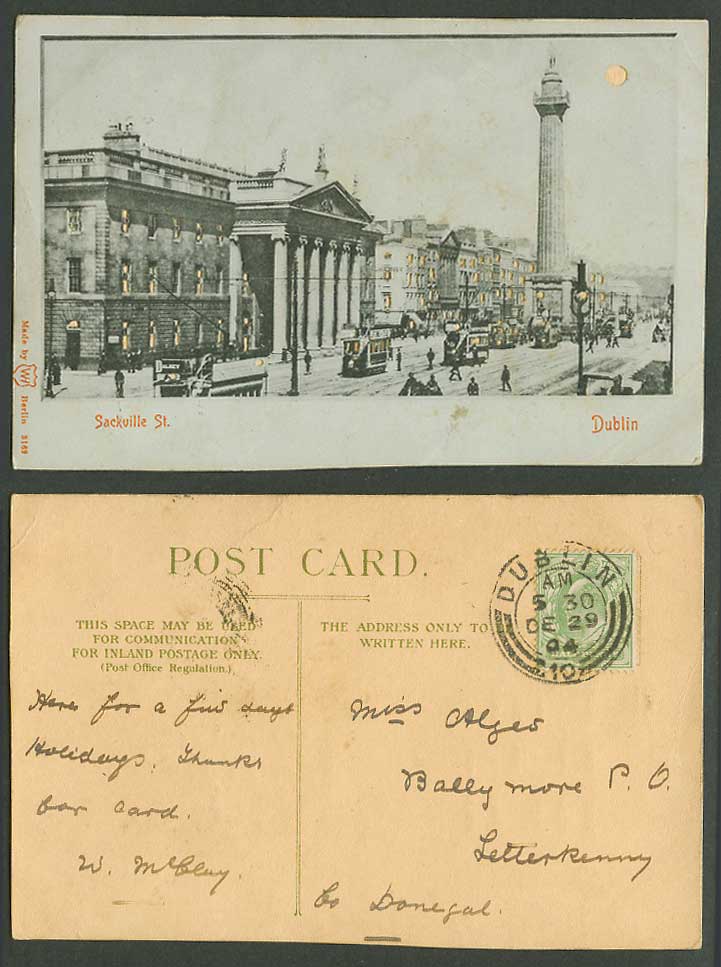 Hold To The Light, Ireland Dublin, Sackville Street Scene TRAM 1904 Old Postcard