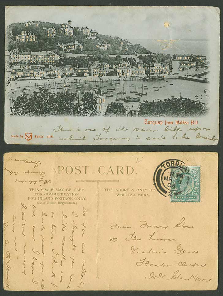 Hold to The Light Torquay from Waldon Hill Harbour Boats Devon 1904 Old Postcard