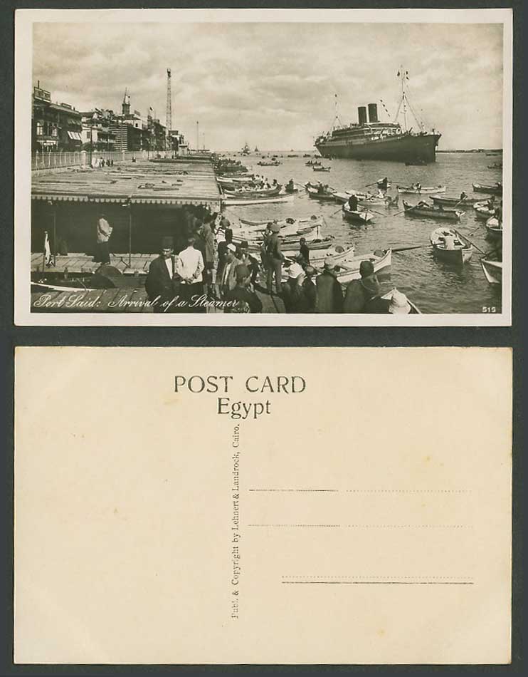 Egypt Old Real Photo Postcard Port Said Steamer Arrival Steam Ship, Rowing Boats