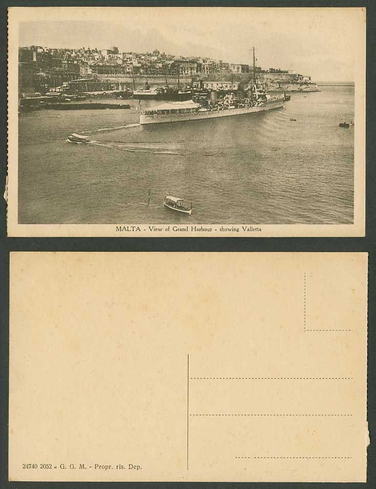 Malta Old Postcard Grand Harbour Valletta Large Steamer Steam Ship, DGHAISA Boat