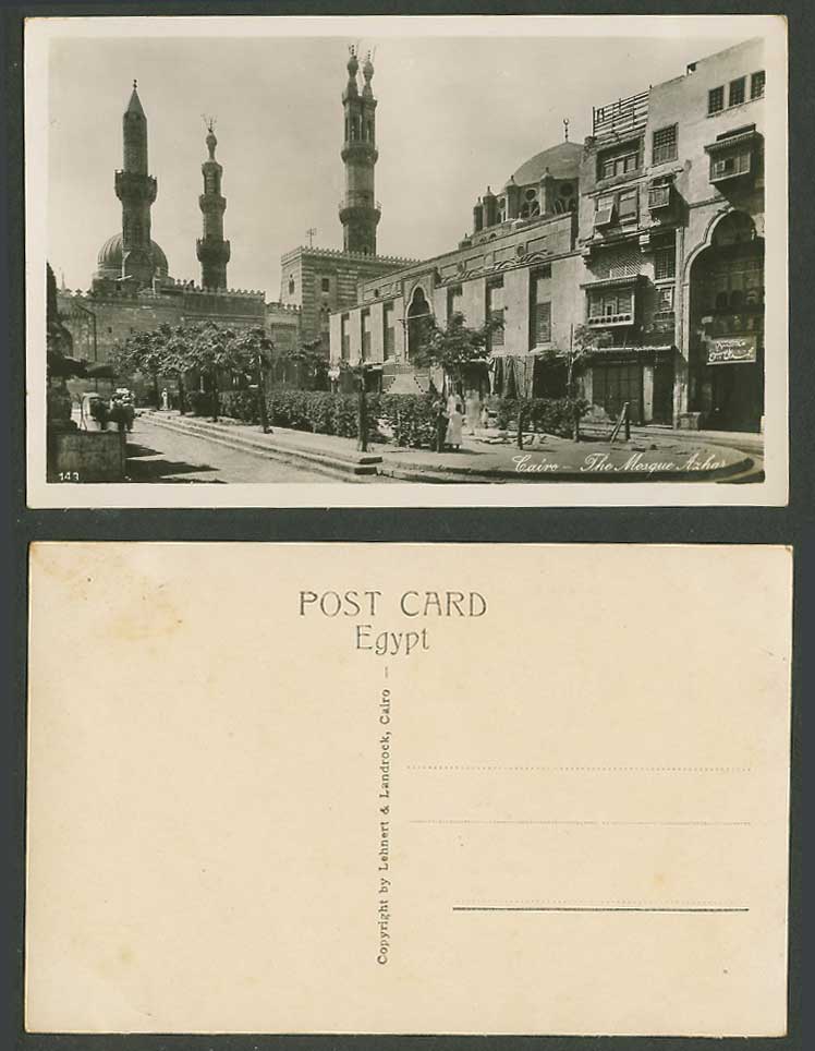 Egypt Old Real Photo Postcard Cairo The Blue Mosque Azhar Street Scene, Le Caire