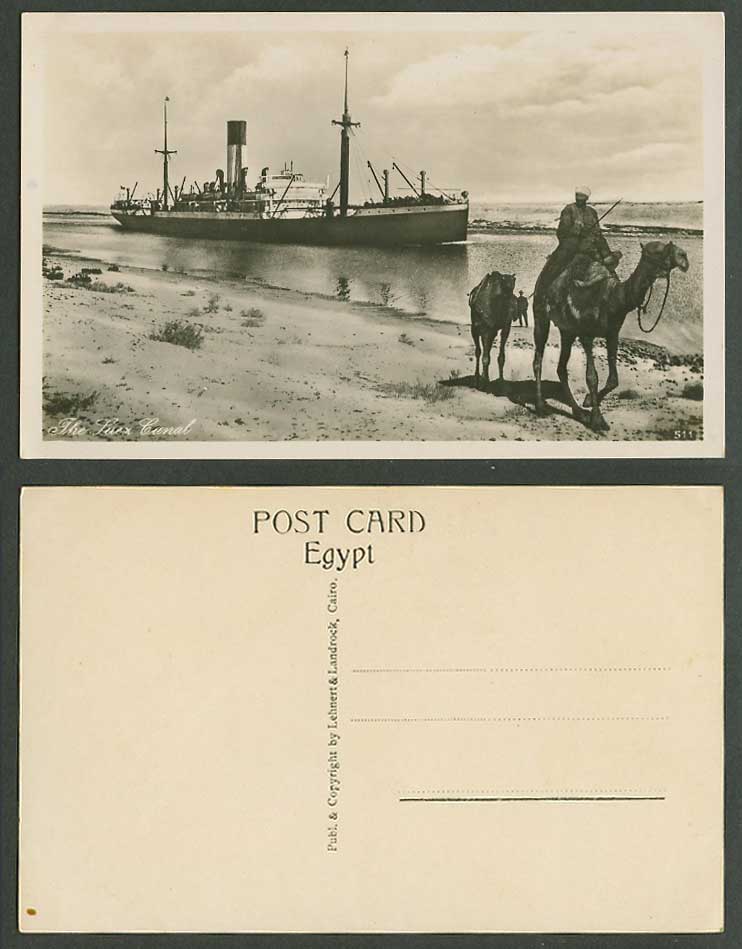 Egypt Old RP Postcard Port Said Steamer Steam Ship Suez Canal Camel Rider Camels