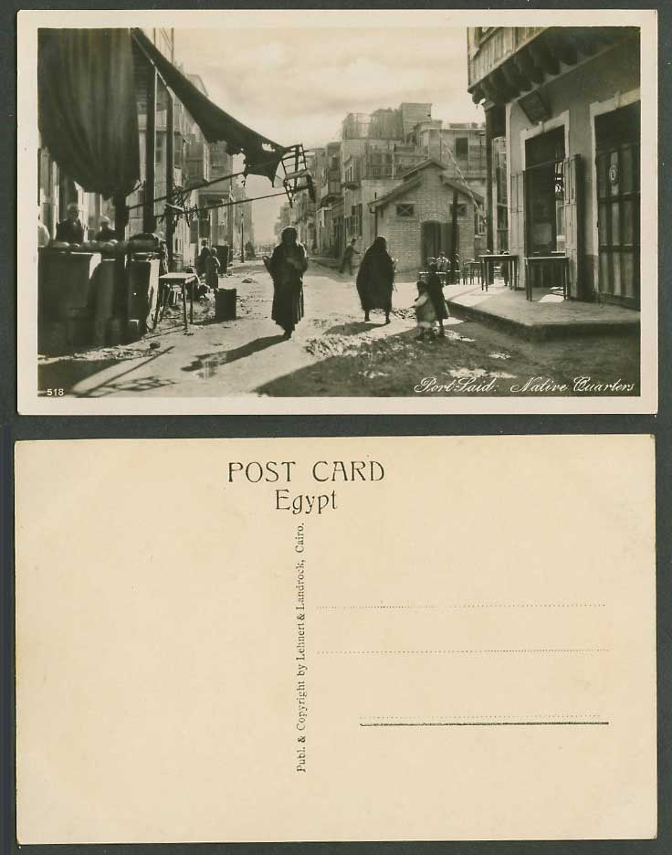 Egypt Old Real Photo Postcard Port Said Native Quarters, Street Scene Restaurant
