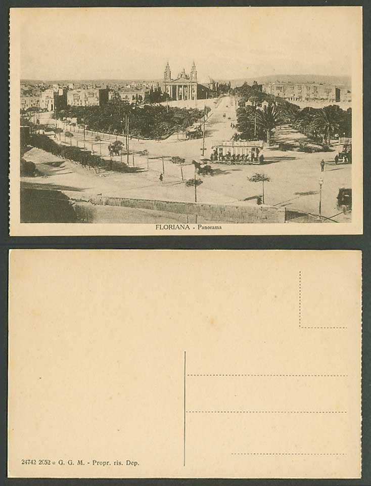 Malta Old Postcard FLORIANA General View Panorama Gardens, Streets, TRAM Tramway