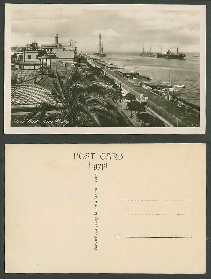 Egypt Old Real Photo Postcard Port Said Boat Quay, Lighthouse Street Scene Ships