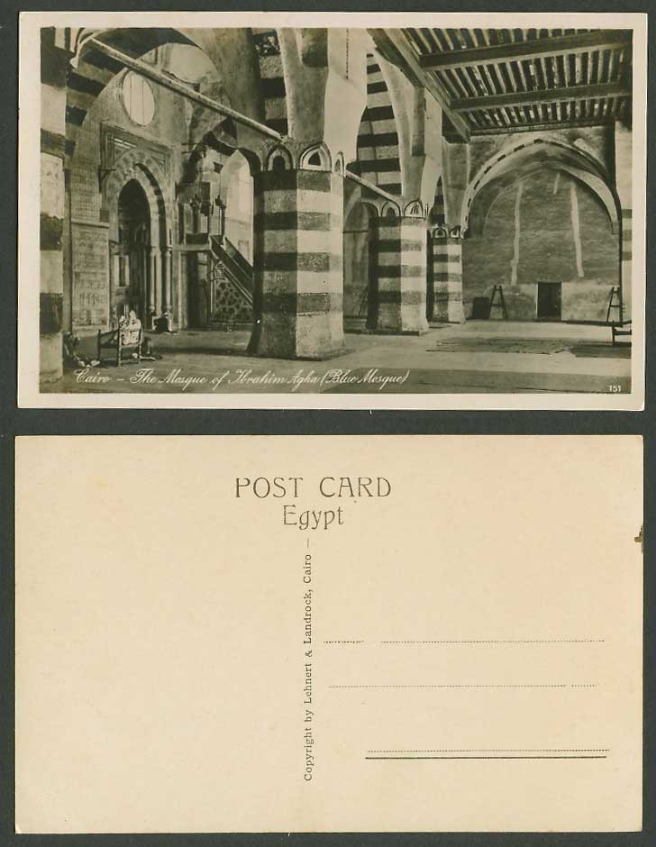 Egypt Old Real Photo Postcard Cairo Mosque of Ibrahim Agha Interior, Blue Mosque