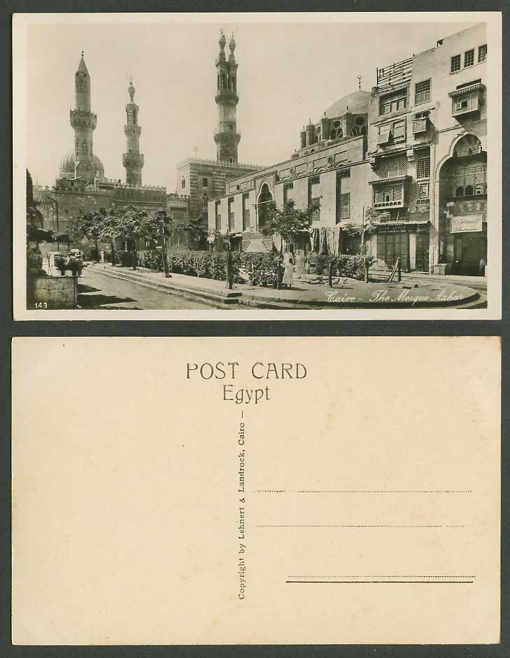 Egypt Old Real Photo Postcard Cairo The Blue Mosque Azhar Street Scene Caire 143